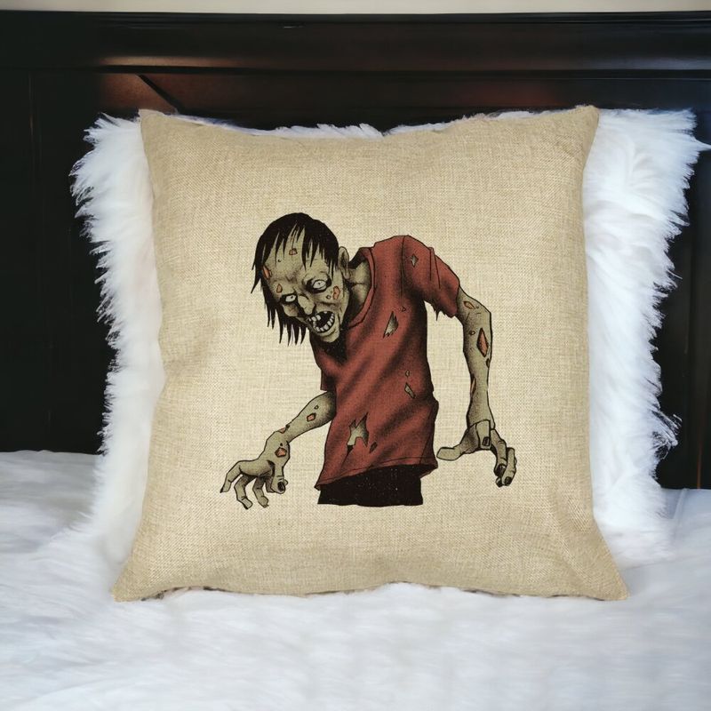 Casa si Gradina - Textile si covoare - Perne si pilote - Perne decorative - Perna Decorativa cu motiv Zombie de Halloween 1, 40x40 cm, Husa Detasabila, Burduf - Infinity.ro