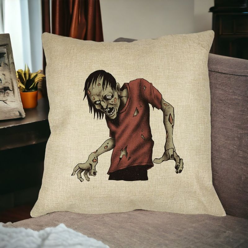 Casa si Gradina - Textile si covoare - Perne si pilote - Perne decorative - Perna Decorativa cu motiv Zombie de Halloween 1, 40x40 cm, Husa Detasabila, Burduf - Infinity.ro