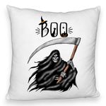 Casa si Gradina - Textile si covoare - Perne si pilote - Perne decorative - Perna Decorativa Fluffy cu motiv The Grim Reaper, de Halloween, 40x40 cm, Alb, Husa Detasabila, Burduf - Infinity.ro