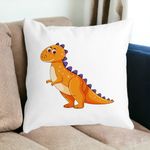 Casa si Gradina - Textile si covoare - Perne si pilote - Perne decorative - Perna Decorativa Patrata copii Dinozaur Portocaliu, 40x40 cm, Alb mat, Husa Detasabila, Burduf - Infinity.ro