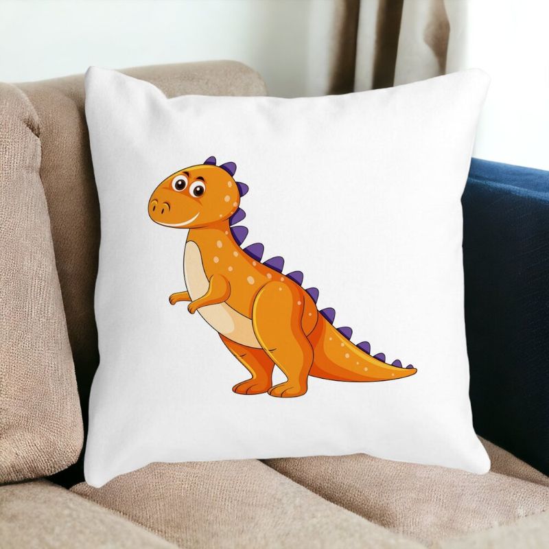 Casa si Gradina - Textile si covoare - Perne si pilote - Perne decorative - Perna Decorativa Patrata copii Dinozaur Portocaliu, 40x40 cm, Alb mat, Husa Detasabila, Burduf - Infinity.ro