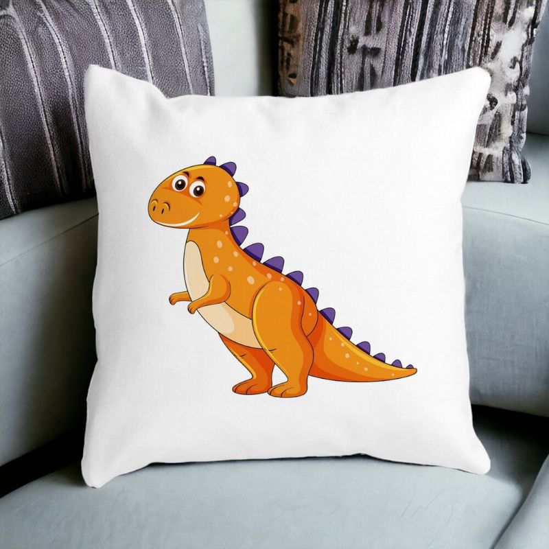 Casa si Gradina - Textile si covoare - Perne si pilote - Perne decorative - Perna Decorativa Patrata copii Dinozaur Portocaliu, 40x40 cm, Alb mat, Husa Detasabila, Burduf - Infinity.ro