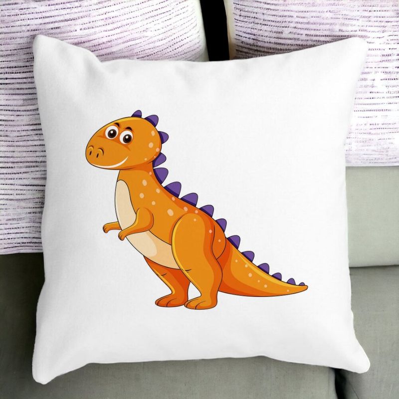 Casa si Gradina - Textile si covoare - Perne si pilote - Perne decorative - Perna Decorativa Patrata copii Dinozaur Portocaliu, 40x40 cm, Alb mat, Husa Detasabila, Burduf - Infinity.ro