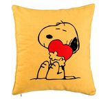 Casa si Gradina - Textile si covoare - Perne si pilote - Perne decorative - Perna Decorativa, Model Doggo Love, 40x40 cm, Galben, Husa Detasabila, Burduf - Infinity.ro