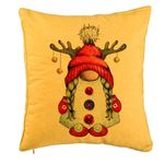 Casa si Gradina - Textile si covoare - Perne si pilote - Perne decorative - Perna Decorativa cu tematica de Craciun, Gnom 2, 40x40 cm, Galben, Husa Detasabila, Burduf - Infinity.ro