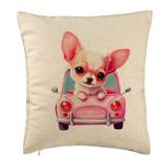 Casa si Gradina - Textile si covoare - Perne si pilote - Perne decorative - Perna Decorativa, Model Chihuahua Love, 40x40 cm, Bej, Husa Detasabila, Burduf - Infinity.ro