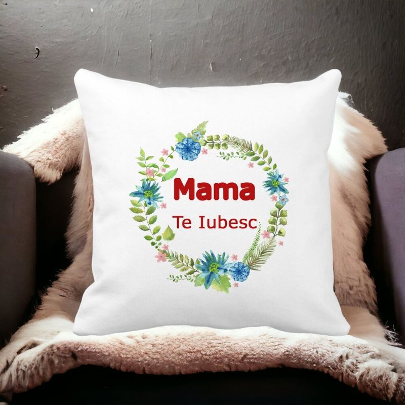 Casa si Gradina - Textile si covoare - Perne si pilote - Perne decorative - Perna Decorativa Patrata Pentru Mama Te iubesc 2,40x40 cm, Alb mat, Husa Detasabila, Burduf - Infinity.ro