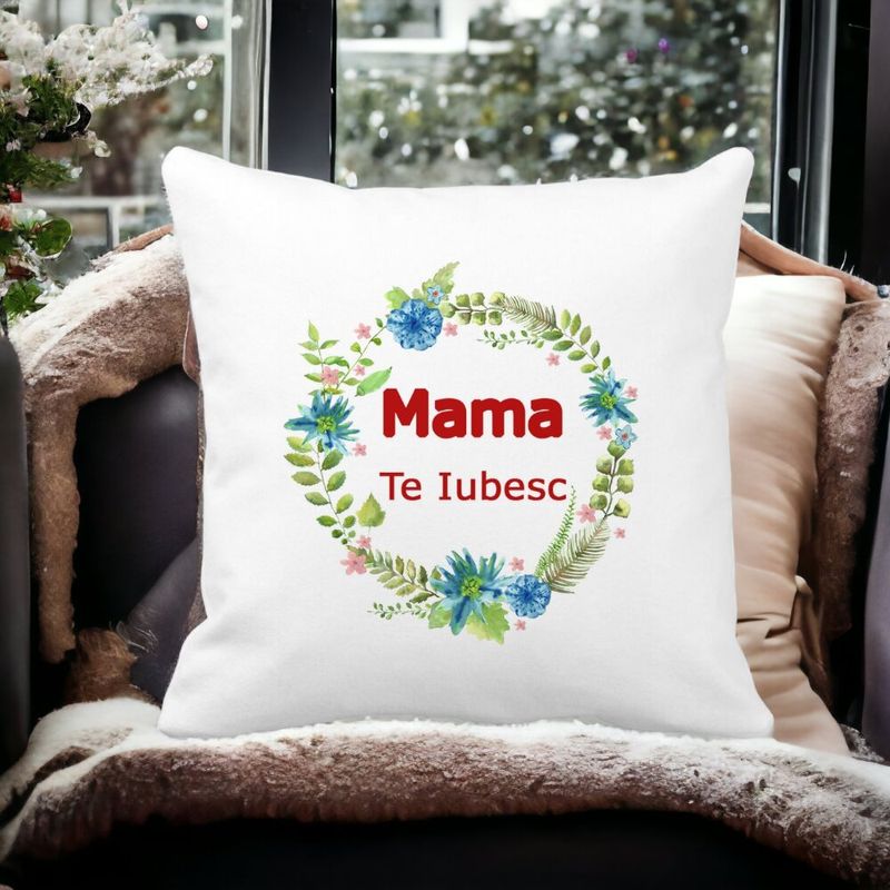 Casa si Gradina - Textile si covoare - Perne si pilote - Perne decorative - Perna Decorativa Patrata Pentru Mama Te iubesc 2,40x40 cm, Alb mat, Husa Detasabila, Burduf - Infinity.ro