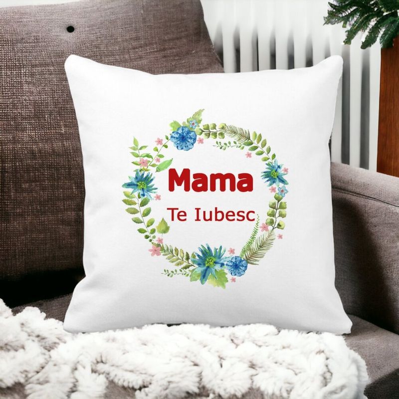 Casa si Gradina - Textile si covoare - Perne si pilote - Perne decorative - Perna Decorativa Patrata Pentru Mama Te iubesc 2,40x40 cm, Alb mat, Husa Detasabila, Burduf - Infinity.ro