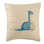Casa si Gradina - Textile si covoare - Perne si pilote - Perne decorative - Perna Decorativa, Model copii, Dinozaur cu oua, 40x40 cm, Bej, Husa Detasabila, Burduf - Infinity.ro