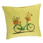 Casa si Gradina - Textile si covoare - Perne si pilote - Perne decorative - Perna Decorativa, Model Bicicleta Floarala, 40x40 cm, Verde, Husa Detasabila, Burduf - Infinity.ro