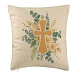 Casa si Gradina - Textile si covoare - Perne si pilote - Perne decorative - Perna Decorativa, Model Florala cu Cruce, 40x40 cm, Bej, Husa Detasabila, Burduf - Infinity.ro