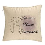 Casa si Gradina - Textile si covoare - Perne si pilote - Perne decorative - Perna Decorativa pentru Cumnata 1, 40x40 cm, Bej, Husa Detasabila, Burduf - Infinity.ro