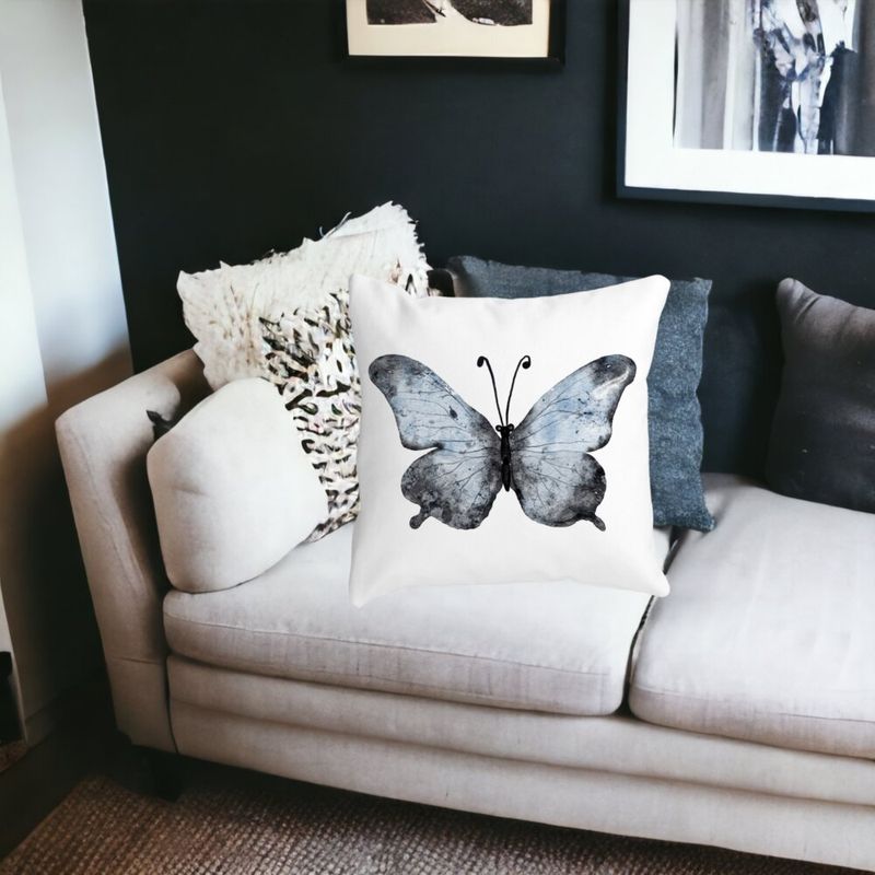 Casa si Gradina - Textile si covoare - Perne si pilote - Perne decorative - Perna Decorativa Fluture 1, Blue and Black 40x40 cm, Alb mat, Husa Detasabila, Burduf - Infinity.ro