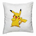 Casa si Gradina - Textile si covoare - Perne si pilote - Perne decorative - Perna Decorativa, Model copii Pikachu, 40x40 cm, Alb Murdar, Husa Detasabila, Burduf - Infinity.ro