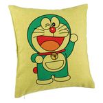 Casa si Gradina - Textile si covoare - Perne si pilote - Perne decorative - Perna Decorativa, Model copii Doraemon, 40x40 cm, Verde, Husa Detasabila, Burduf - Infinity.ro