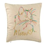 Casa si Gradina - Textile si covoare - Perne si pilote - Perne decorative - Perna Decorativa, Model Pisica Meow, 40x40 cm, Bej, Husa Detasabila, Burduf - Infinity.ro