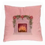 Casa si Gradina - Textile si covoare - Perne si pilote - Perne decorative - Perna Decorativa cu tematica de Craciun, Semineu, 40x40 cm, Roz, Husa Detasabila, Burduf - Infinity.ro