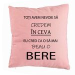 Casa si Gradina - Textile si covoare - Perne si pilote - Perne decorative - Perna Decorativa, Model Beau o Bere, 40x40 cm, Roz, Husa Detasabila, Burduf - Infinity.ro