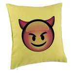 Casa si Gradina - Textile si covoare - Perne si pilote - Perne decorative - Perna Decorativa, Model Emoji Diavol, 40x40 cm, Verde, Husa Detasabila, Burduf - Infinity.ro