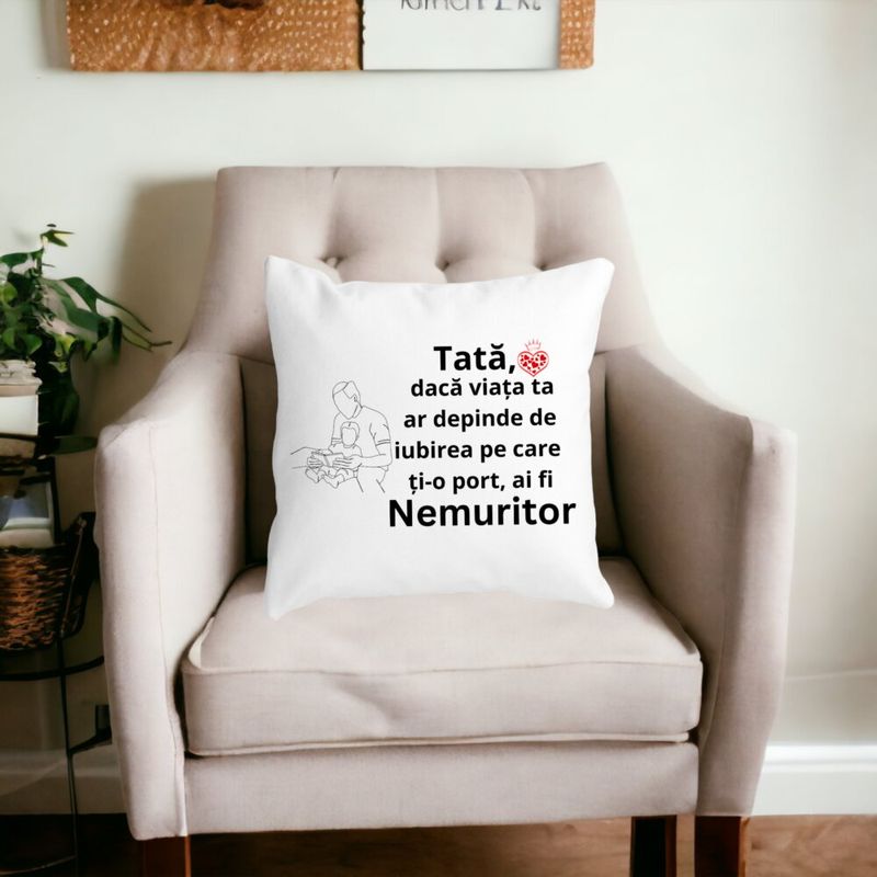 Casa si Gradina - Textile si covoare - Perne si pilote - Perne decorative - Perna Decorativa pentru Tata 8,40x40 cm, Alb mat, Husa Detasabila, Burduf - Infinity.ro