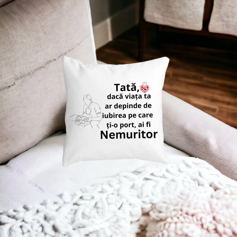 Casa si Gradina - Textile si covoare - Perne si pilote - Perne decorative - Perna Decorativa pentru Tata 8,40x40 cm, Alb mat, Husa Detasabila, Burduf - Infinity.ro
