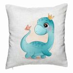 Casa si Gradina - Textile si covoare - Perne si pilote - Perne decorative - Perna Decorativa, Model Blue Baby Dinozaur, 40x40 cm, Alb Murdar, Husa Detasabila, Burduf - Infinity.ro