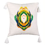 Casa si Gradina - Textile si covoare - Perne si pilote - Perne decorative - Perna Decorativa cu Franjuri, Model Abstract, Multicolor, 45x45 cm, Ecru, Cu fermoar - Infinity.ro
