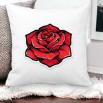 Casa si Gradina - Textile si covoare - Perne si pilote - Perne decorative - Perna Decorativa Patrata cu Trandafir Rosu, 40x40 cm, Alb mat, Husa Detasabila, Burduf - Infinity.ro