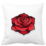 Casa si Gradina - Textile si covoare - Perne si pilote - Perne decorative - Perna Decorativa Patrata cu Trandafir Rosu, 40x40 cm, Alb mat, Husa Detasabila, Burduf - Infinity.ro