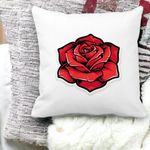 Casa si Gradina - Textile si covoare - Perne si pilote - Perne decorative - Perna Decorativa Patrata cu Trandafir Rosu, 40x40 cm, Alb mat, Husa Detasabila, Burduf - Infinity.ro