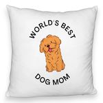 Casa si Gradina - Textile si covoare - Perne si pilote - Perne decorative - Perna Decorativa Fluffy, Model Worlds Best Dog Mom, 40x40 cm, Alb, Husa Detasabila, Burduf - Infinity.ro