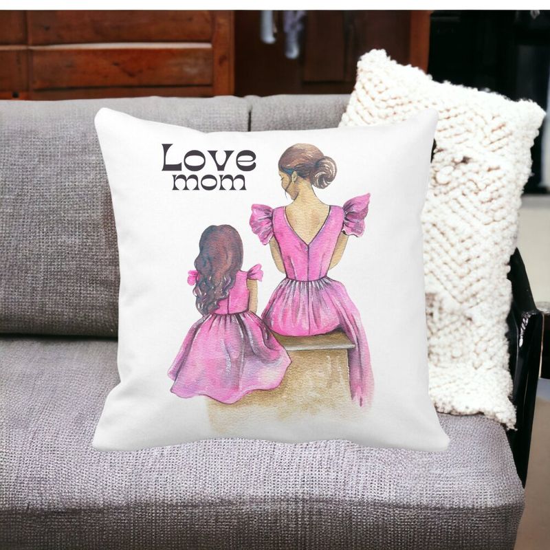 Casa si Gradina - Textile si covoare - Perne si pilote - Perne decorative - Perna Decorativa, Love Mom, 40x40 cm, Alb mat, Husa Detasabila, Burduf - Infinity.ro