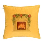 Casa si Gradina - Textile si covoare - Perne si pilote - Perne decorative - Perna Decorativa cu tematica de Craciun, Semineu, 40x40 cm, Galben, Husa Detasabila, Burduf - Infinity.ro