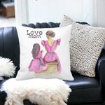 Casa si Gradina - Textile si covoare - Perne si pilote - Perne decorative - Perna Decorativa, Love Mom, 40x40 cm, Alb mat, Husa Detasabila, Burduf - Infinity.ro