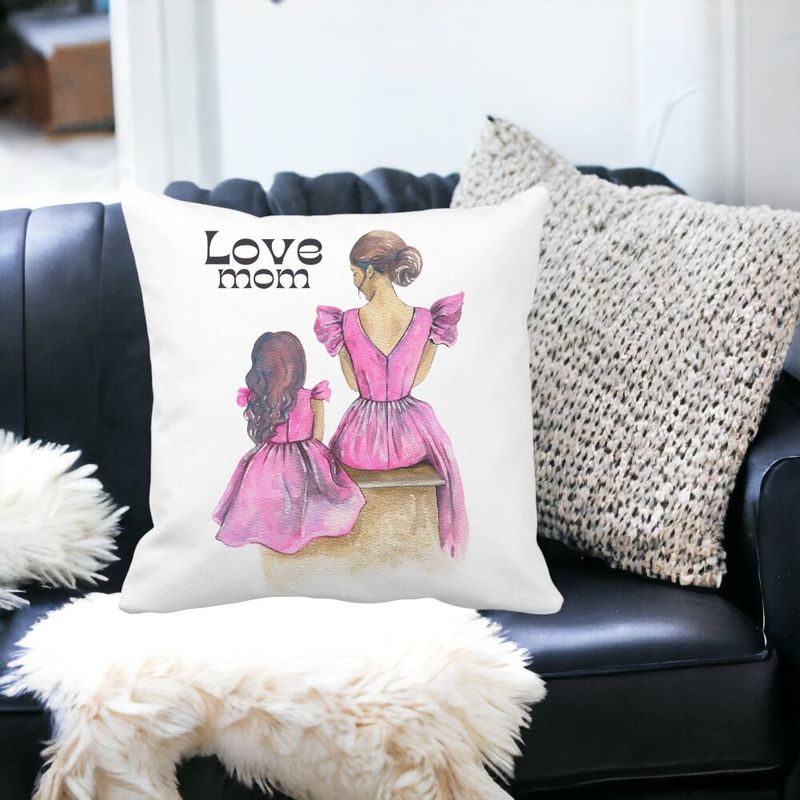 Casa si Gradina - Textile si covoare - Perne si pilote - Perne decorative - Perna Decorativa, Love Mom, 40x40 cm, Alb mat, Husa Detasabila, Burduf - Infinity.ro