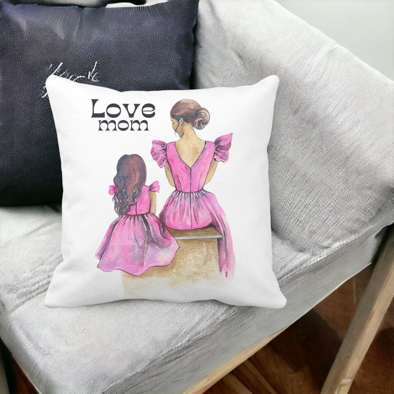 Casa si Gradina - Textile si covoare - Perne si pilote - Perne decorative - Perna Decorativa, Love Mom, 40x40 cm, Alb mat, Husa Detasabila, Burduf - Infinity.ro