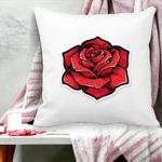 Casa si Gradina - Textile si covoare - Perne si pilote - Perne decorative - Perna Decorativa Patrata cu Trandafir Rosu, 40x40 cm, Alb mat, Husa Detasabila, Burduf - Infinity.ro