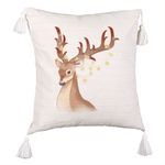 Casa si Gradina - Textile si covoare - Perne si pilote - Perne decorative - Perna Decorativa cu Franjuri de Craciun cu Ren, 1, 45x45 cm, Ecru, Cu fermoar - Infinity.ro