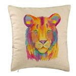 Casa si Gradina - Textile si covoare - Perne si pilote - Perne decorative - Perna Decorativa, Model Colorful Lion, 40x40 cm, Bej, Husa Detasabila, Burduf - Infinity.ro