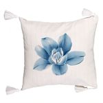 Casa si Gradina - Textile si covoare - Perne si pilote - Perne decorative - Perna Decorativa cu Franjuri, Model Florale Blue Flower, 45x45 cm, Ecru, Cu fermoar - Infinity.ro