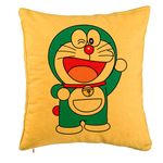 Casa si Gradina - Textile si covoare - Perne si pilote - Perne decorative - Perna Decorativa, Model copii Doraemon, 40x40 cm, Galben, Husa Detasabila, Burduf - Infinity.ro