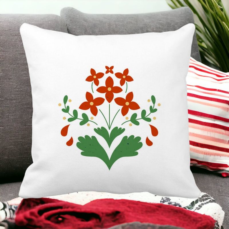 Casa si Gradina - Textile si covoare - Perne si pilote - Perne decorative - Perna Decorativa Patrata Florale Rosii, 40x40 cm, Alb mat, Husa Detasabila, Burduf - Infinity.ro