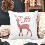 Casa si Gradina - Textile si covoare - Perne si pilote - Perne decorative - Perna Decorativa de Craciun cu Ren si Text 1, 40x40 cm, Alb mat, Husa Detasabila, Burduf - Infinity.ro