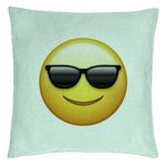 Casa si Gradina - Textile si covoare - Perne si pilote - Perne decorative - Perna Decorativa, Model Emoji Fata cu Ochelari, 40x40 cm, Verde Menta, Husa Detasabila, Burduf - Infinity.ro