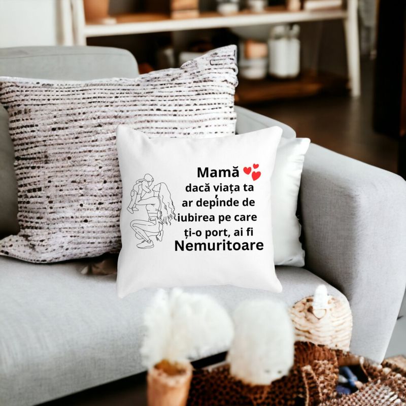 Casa si Gradina - Textile si covoare - Perne si pilote - Perne decorative - Perna Decorativa pentru Mama 10,40x40 cm, Alb mat, Husa Detasabila, Burduf - Infinity.ro
