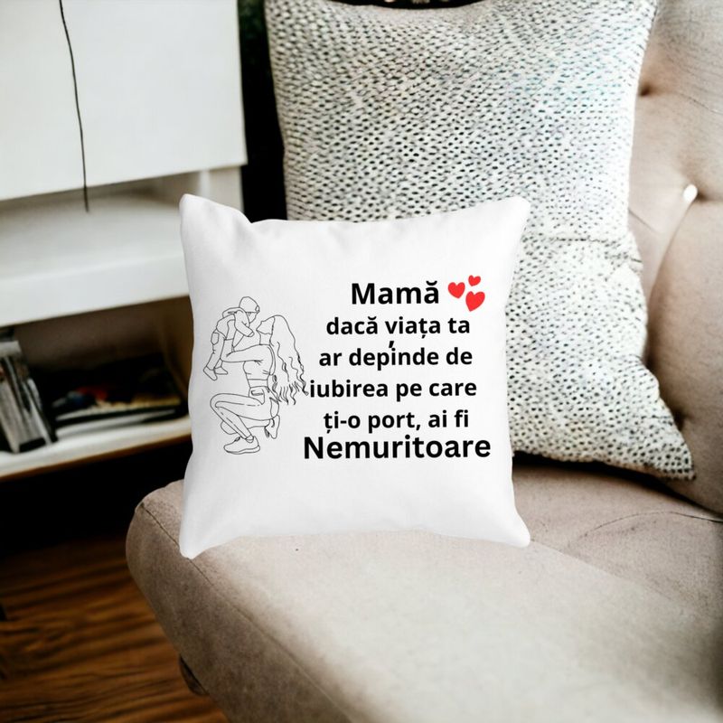 Casa si Gradina - Textile si covoare - Perne si pilote - Perne decorative - Perna Decorativa pentru Mama 10,40x40 cm, Alb mat, Husa Detasabila, Burduf - Infinity.ro