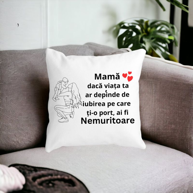 Casa si Gradina - Textile si covoare - Perne si pilote - Perne decorative - Perna Decorativa pentru Mama 10,40x40 cm, Alb mat, Husa Detasabila, Burduf - Infinity.ro
