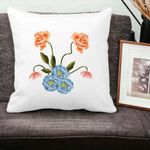 Casa si Gradina - Textile si covoare - Perne si pilote - Perne decorative - Perna Decorativa Patrata Florale Roz si Alastru, 40x40 cm, Alb mat, Husa Detasabila, Burduf - Infinity.ro