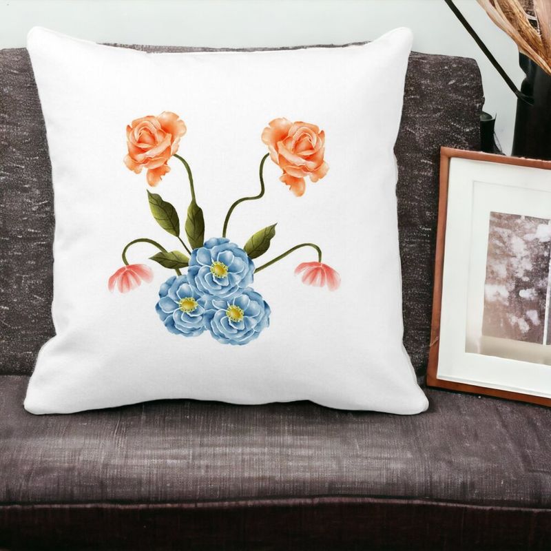 Casa si Gradina - Textile si covoare - Perne si pilote - Perne decorative - Perna Decorativa Patrata Florale Roz si Alastru, 40x40 cm, Alb mat, Husa Detasabila, Burduf - Infinity.ro